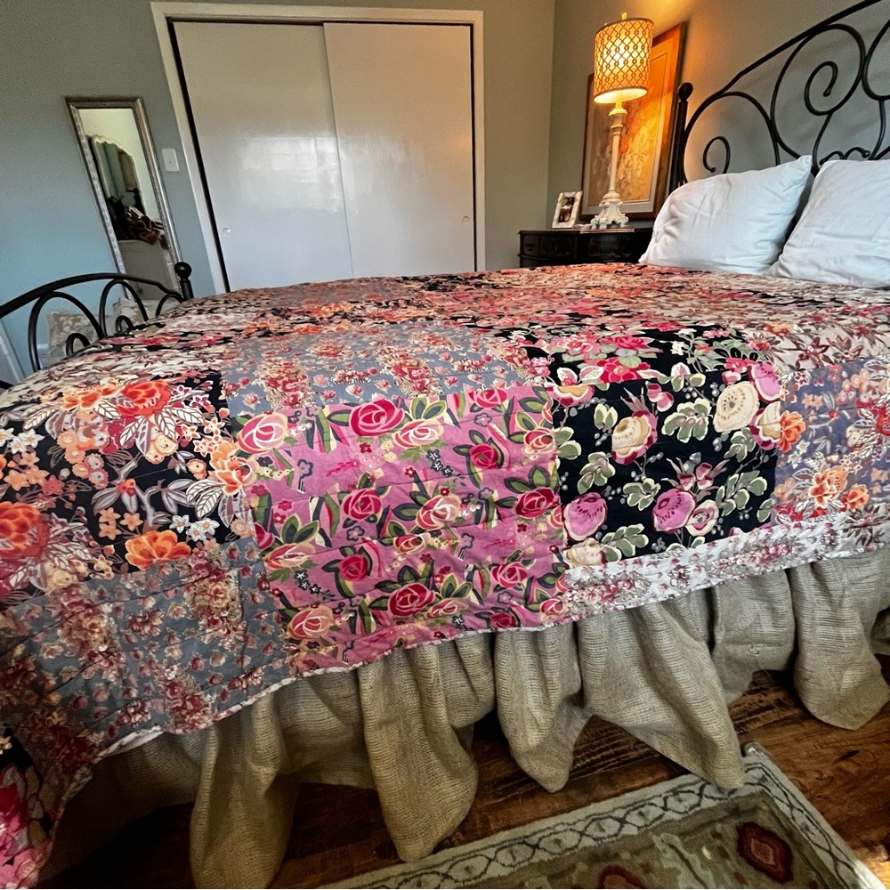 Anthropologie Rare Vintage Y2K Vibrant Floral Boho Quilt Queen - Picture 7 of 15